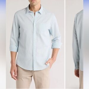 VINCE Blue Stripe Linen Shirt Classic Fit L